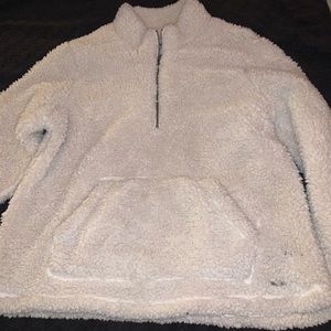 Fuzzy quarter zip cream colored jacket from hollister